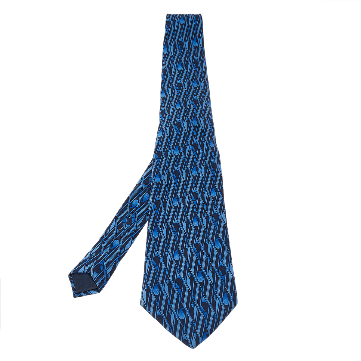 

Lanvin Navy Blue Geometric Paisley Print Traditional Silk Tie