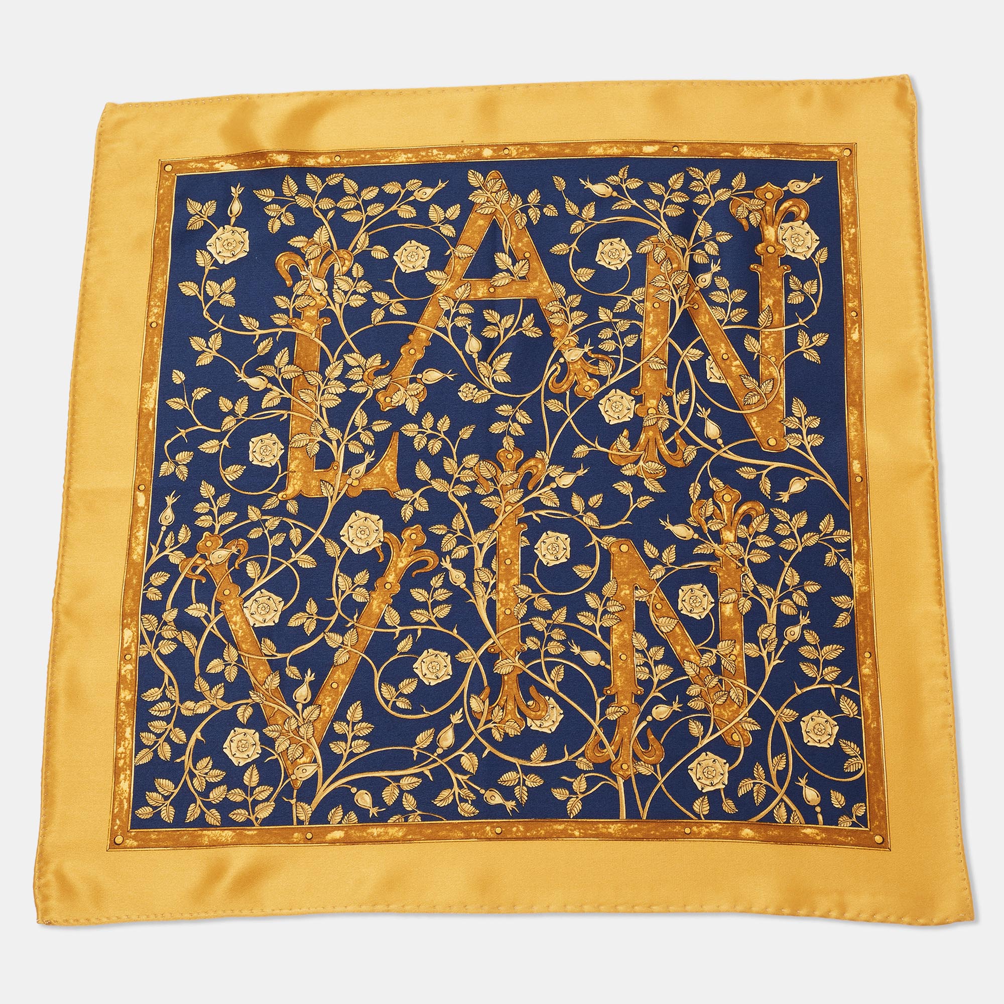 

Lanvin Navy Blue/Gold Floral Print Silk Tie & Pocket Square Set
