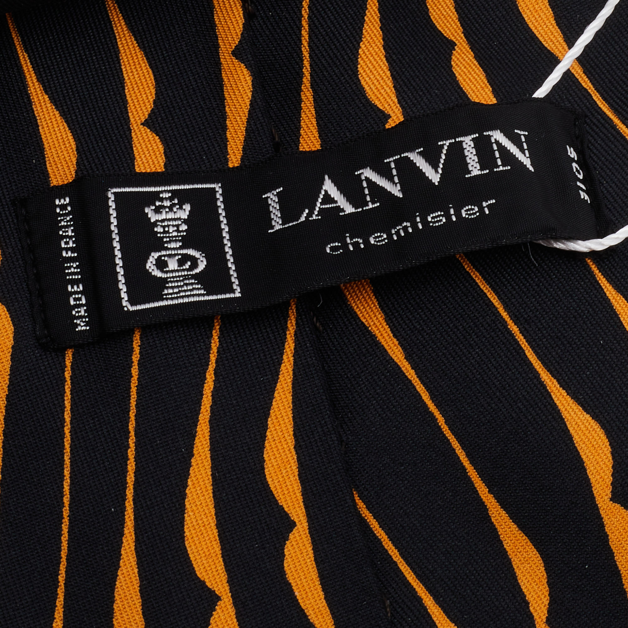 Lanvin Vintage Black & Orange Printed Silk Traditional Tie 