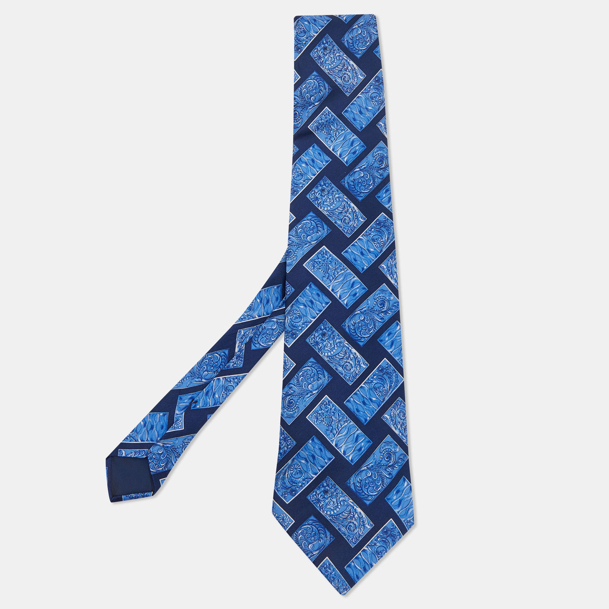 Pre-owned Lanvin Blue Baroque Printed Silk Satin Tie