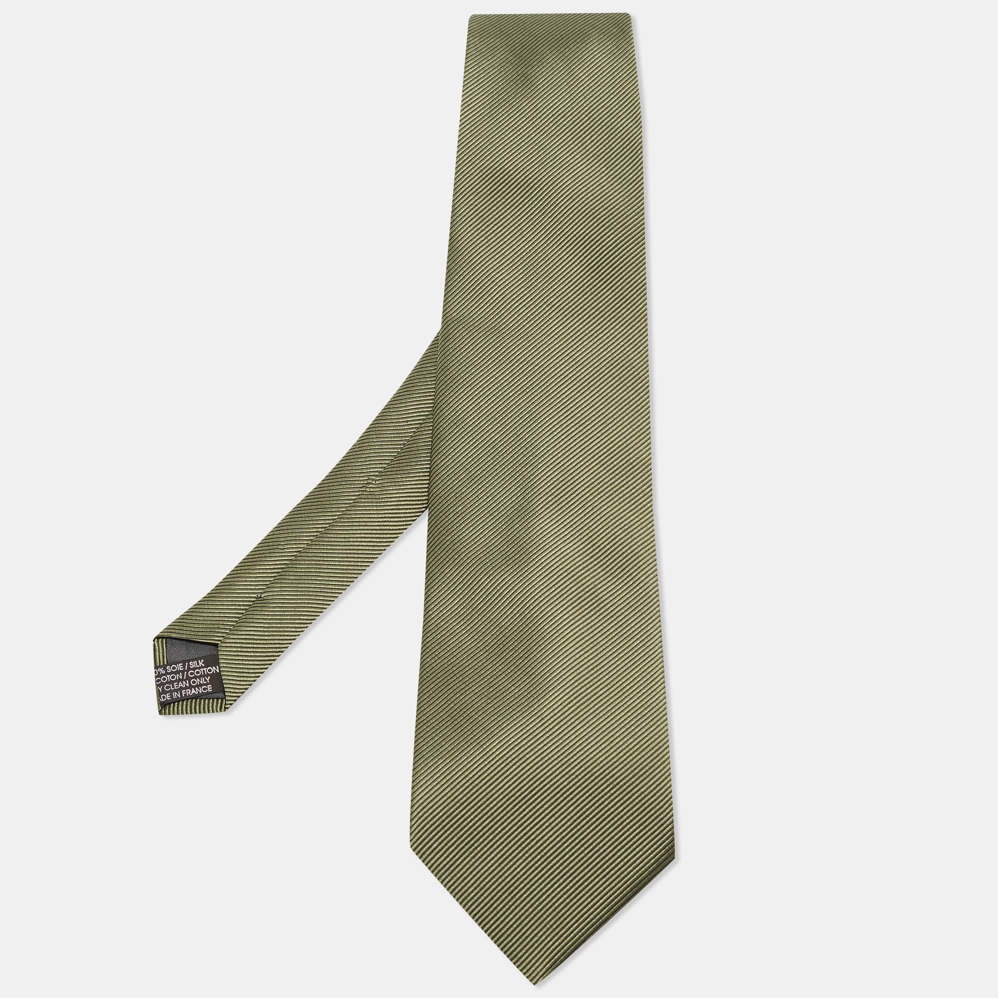 Pre-owned Lanvin Olive Green Diagonal Striped Silk Traditional Tie