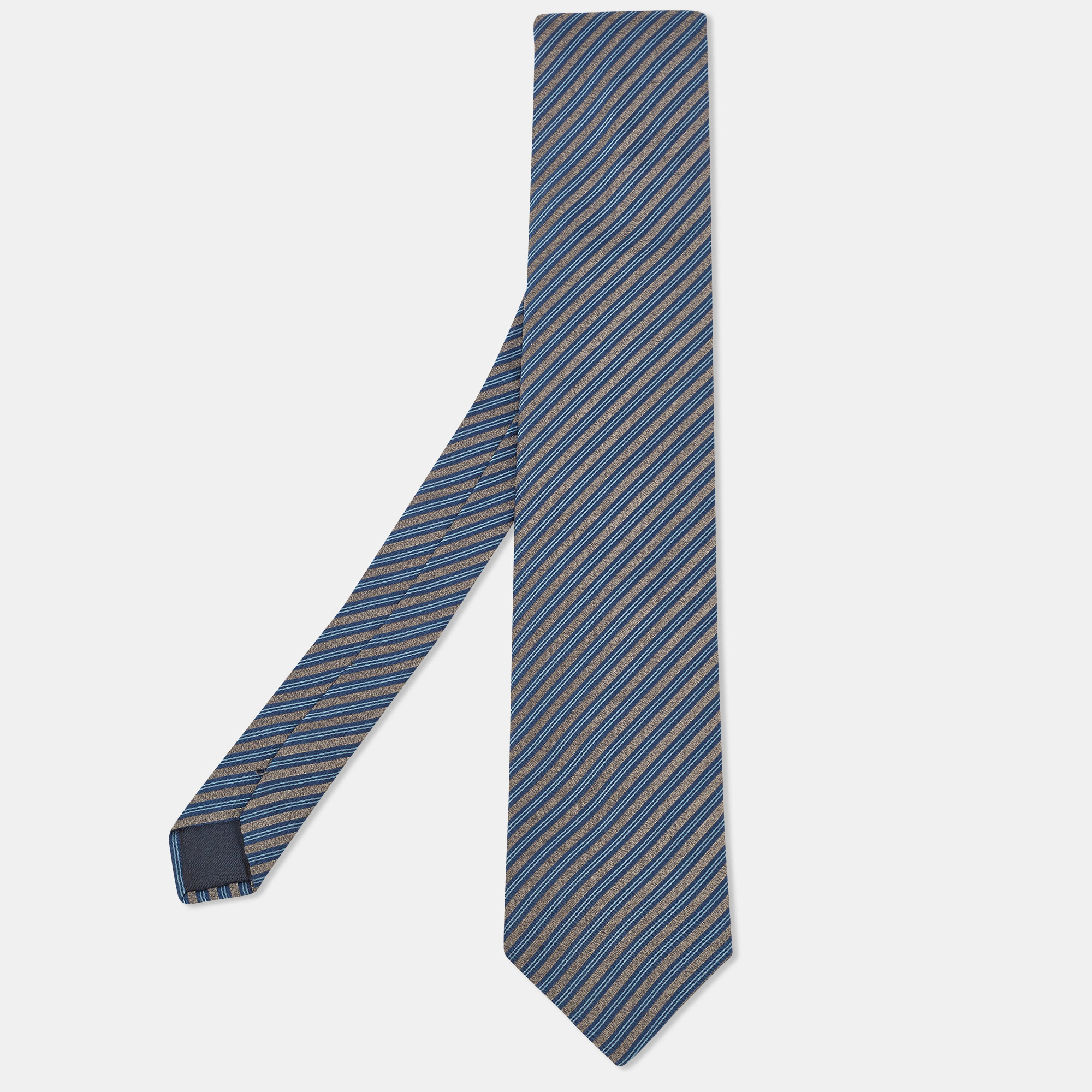 

Lanvin Grey/Blue Diagonal Striped Silk Tie