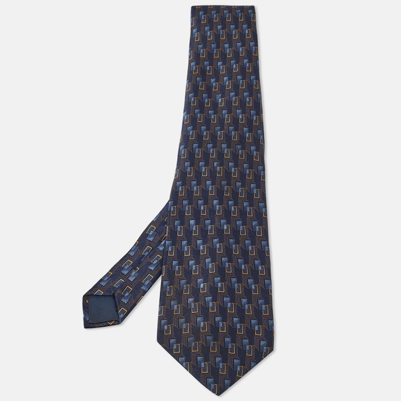 Pre-owned Lanvin Blue Printed Satin Silk Traditional Tie