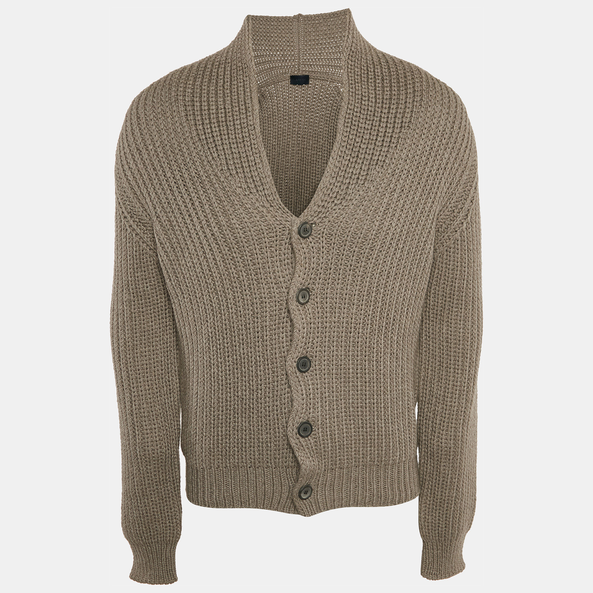 

Lanvin Grey Rib Knit Wool Buttoned Cardigan M