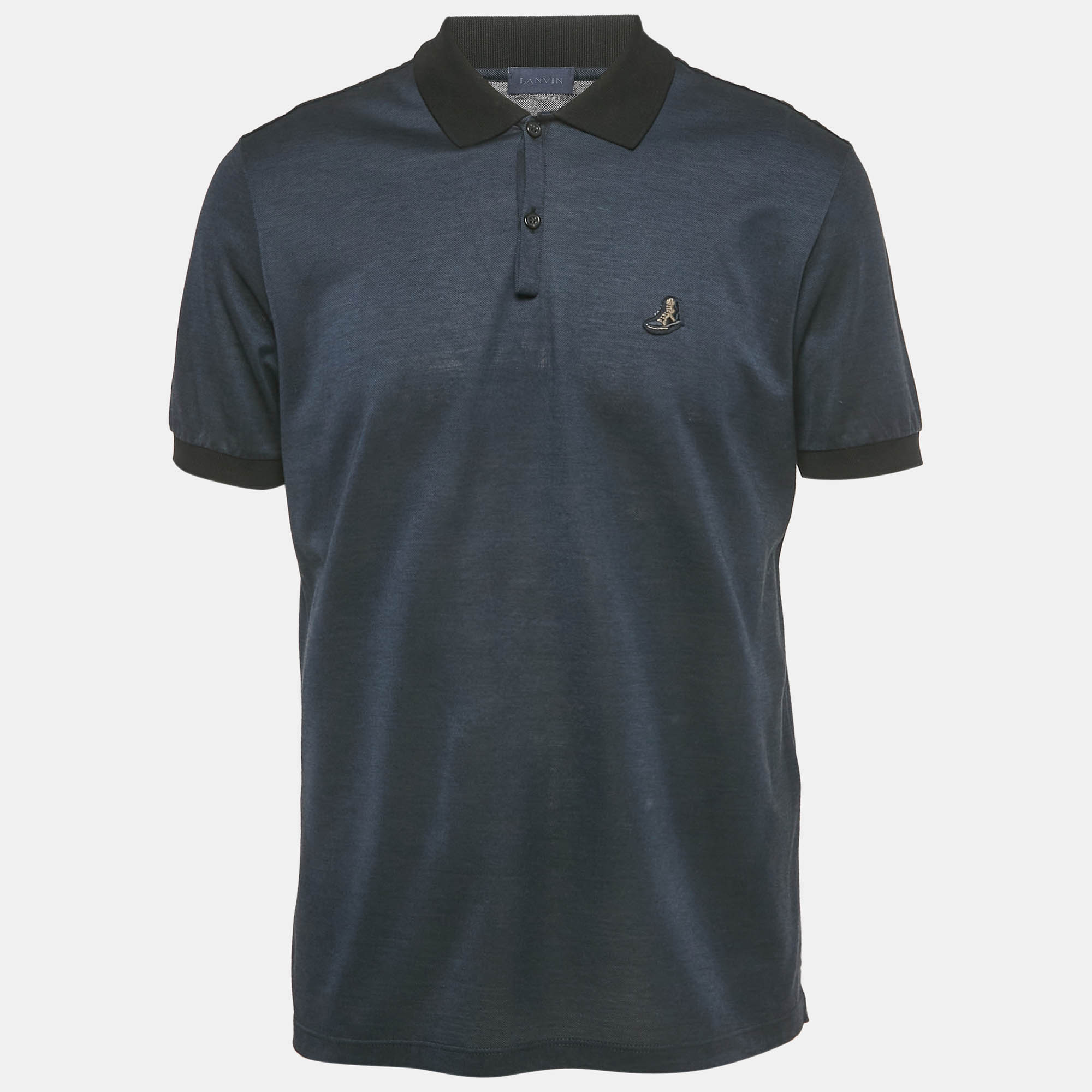 

Lanvin Navy Blue Cotton Logo Patch Polo T-Shirt M