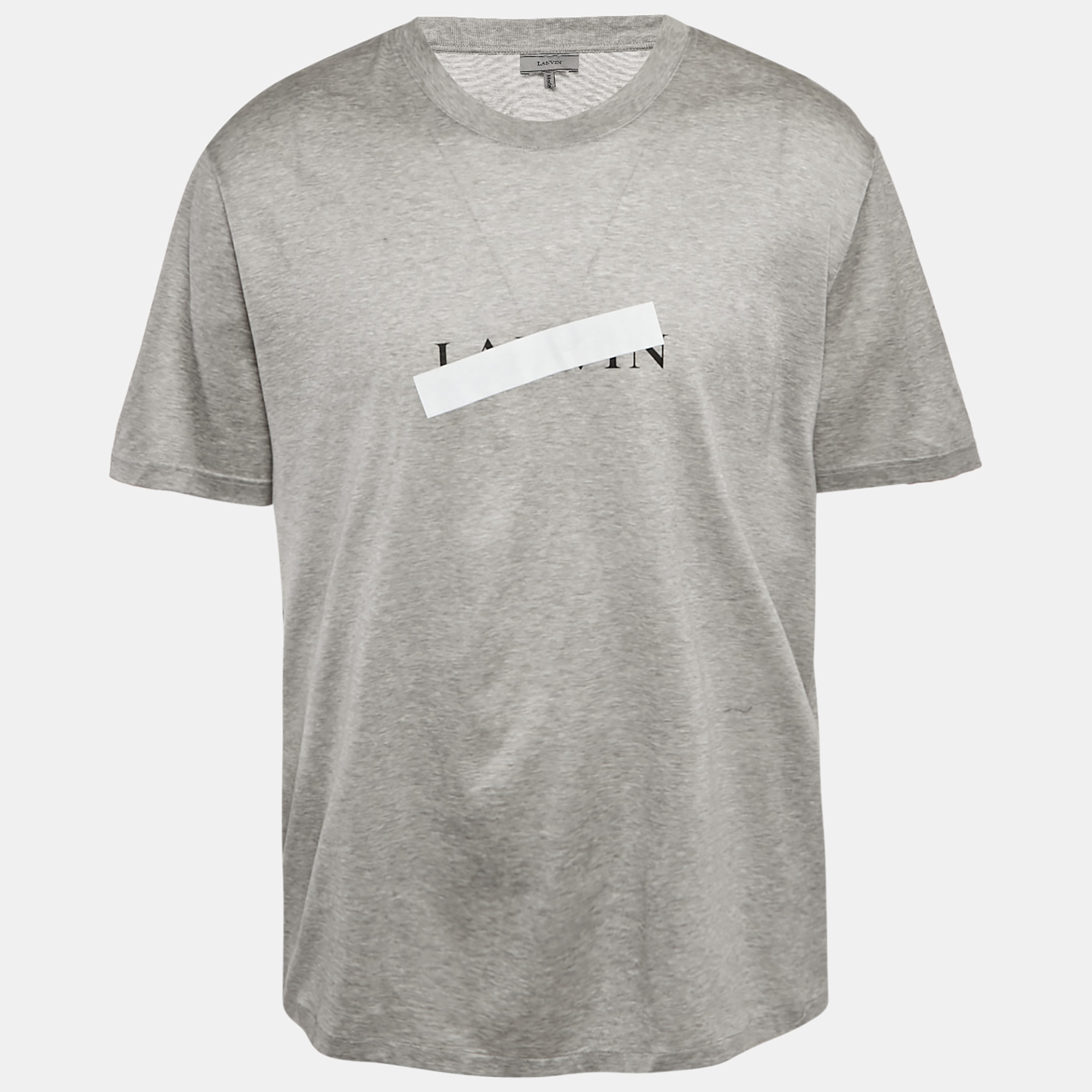 

Lanvin Grey Logo Reflective Tape Printed Cotton Knit T-Shirt