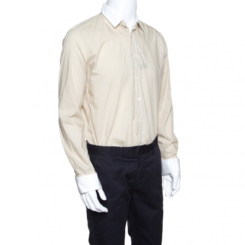 

Lanvin Beige Cotton Detachable Collar and Cuff Detail Button Front Shirt