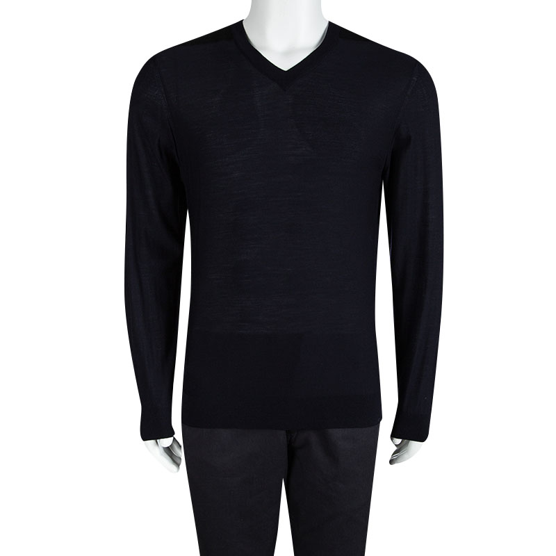 

Lanvin Navy Blue Merinos Wool V-Neck Sweater