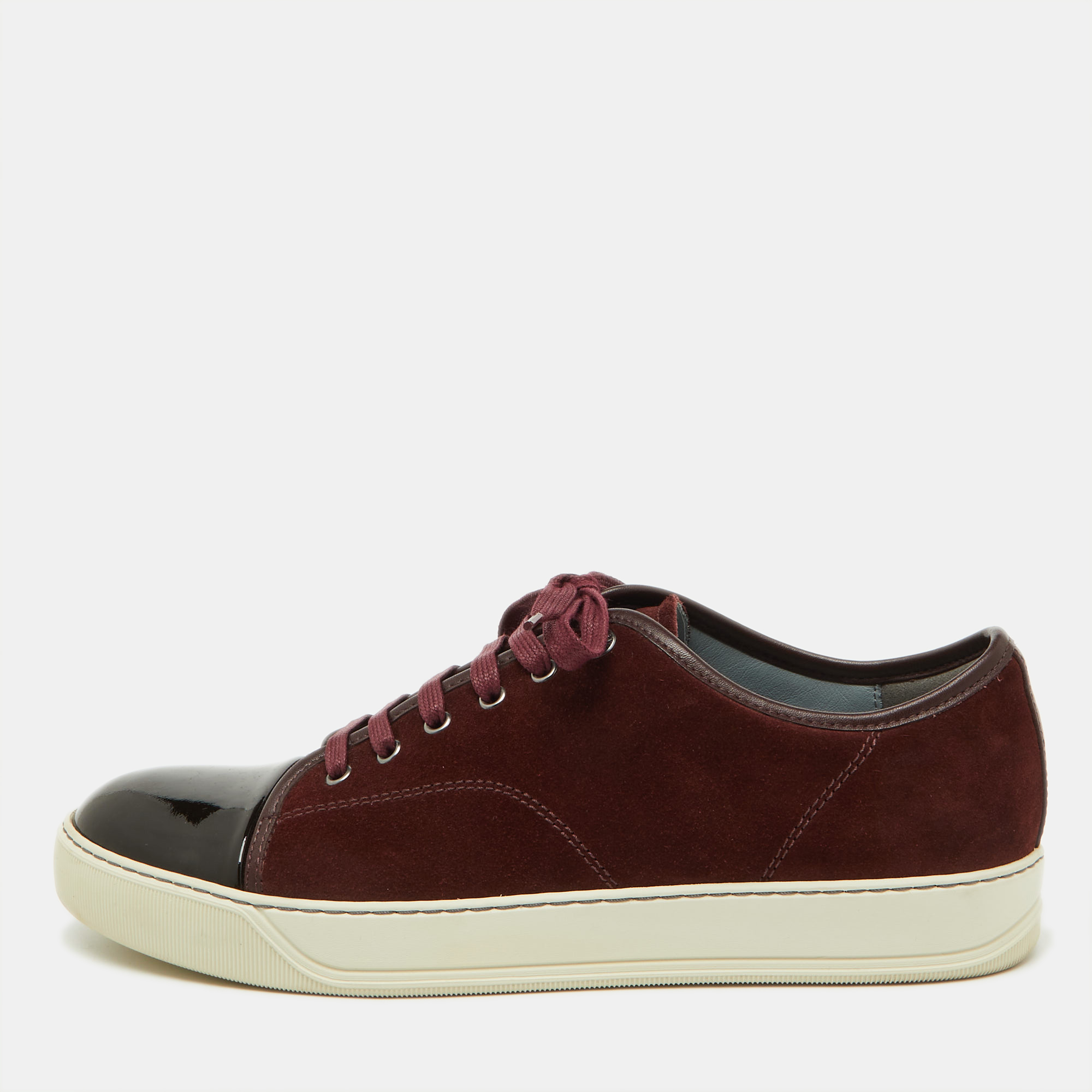 

Lanvin Burgundy/Dark Brown Suede and Patent Leather DDB1 Low Top Sneakers Size 42