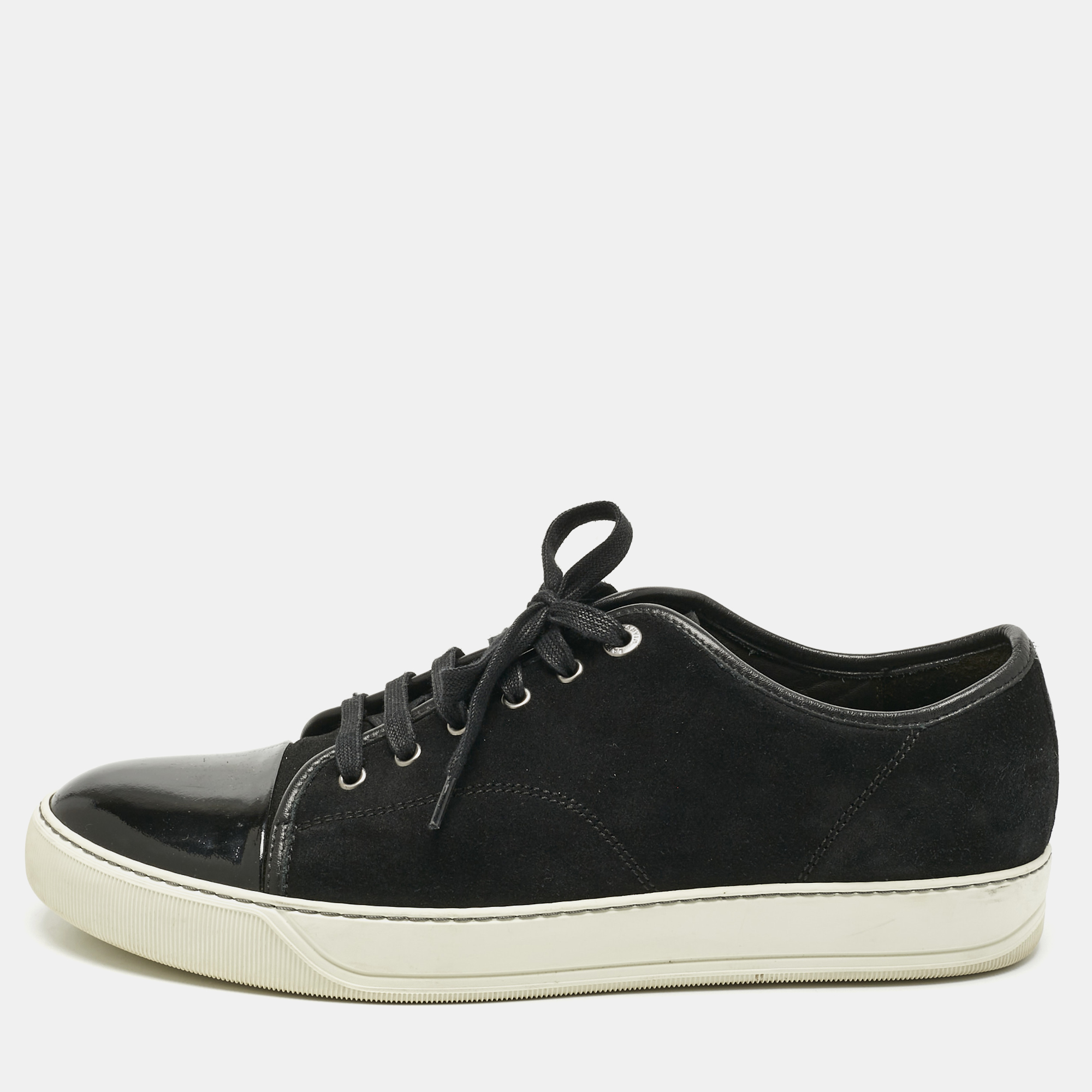 

Lanvin Black Suede and Patent Leather Cap Toe Low Top Sneakers Size 44