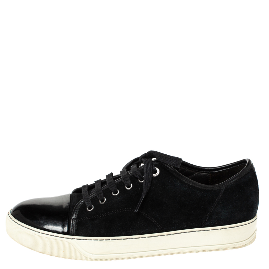 

Lanvin Black Suede and Patent DDB1 Low Top Sneakers Size