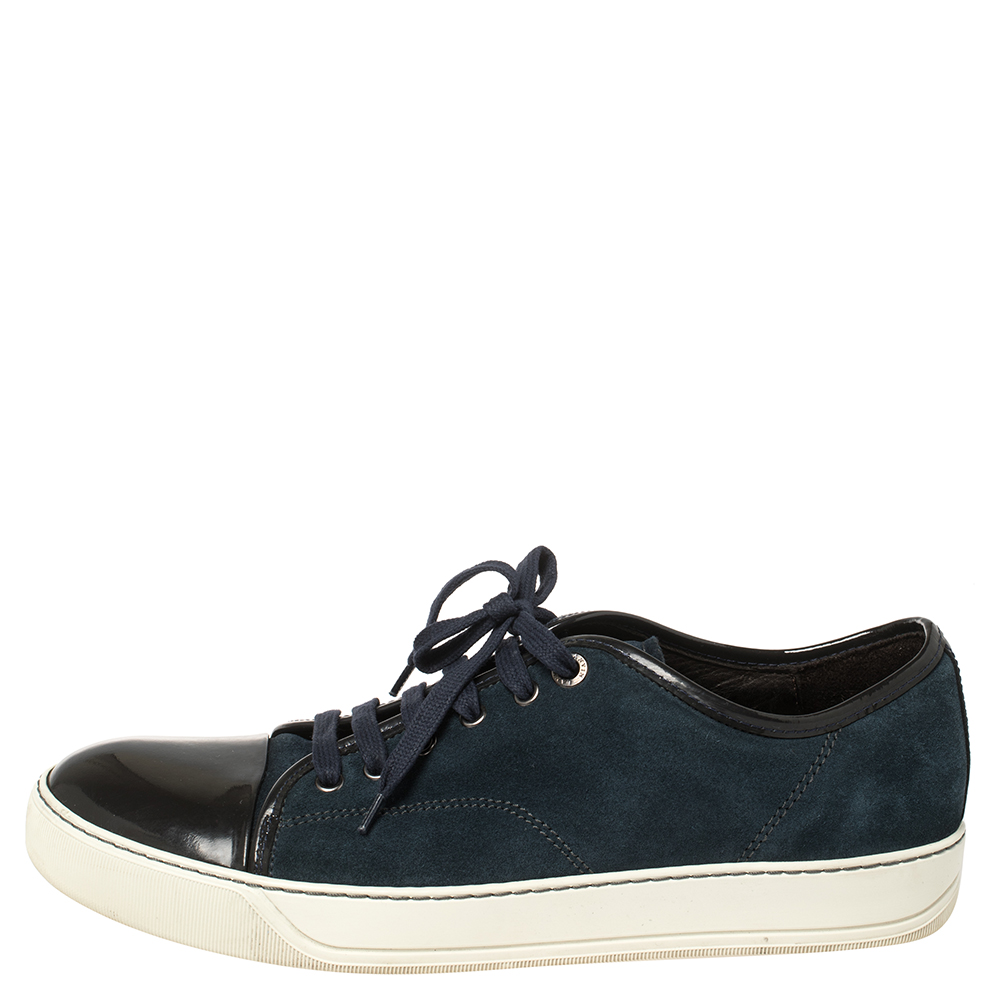 

Lanvin Blue/Black Suede and Patent Leather Low Top Sneakers Size