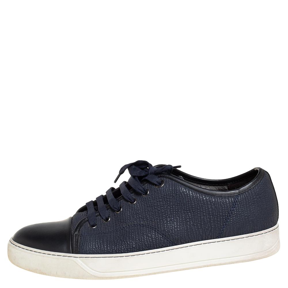 

Lanvin Navy Blue/Black Textured Leather DBB1 Low Top Sneakers Size