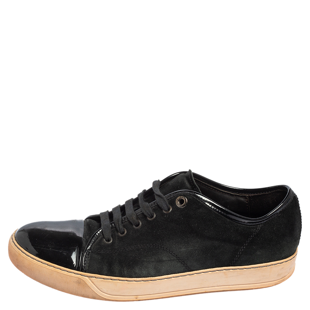 

Lanvin Black Suede And Patent Cap Toe Low Top Sneakers Size