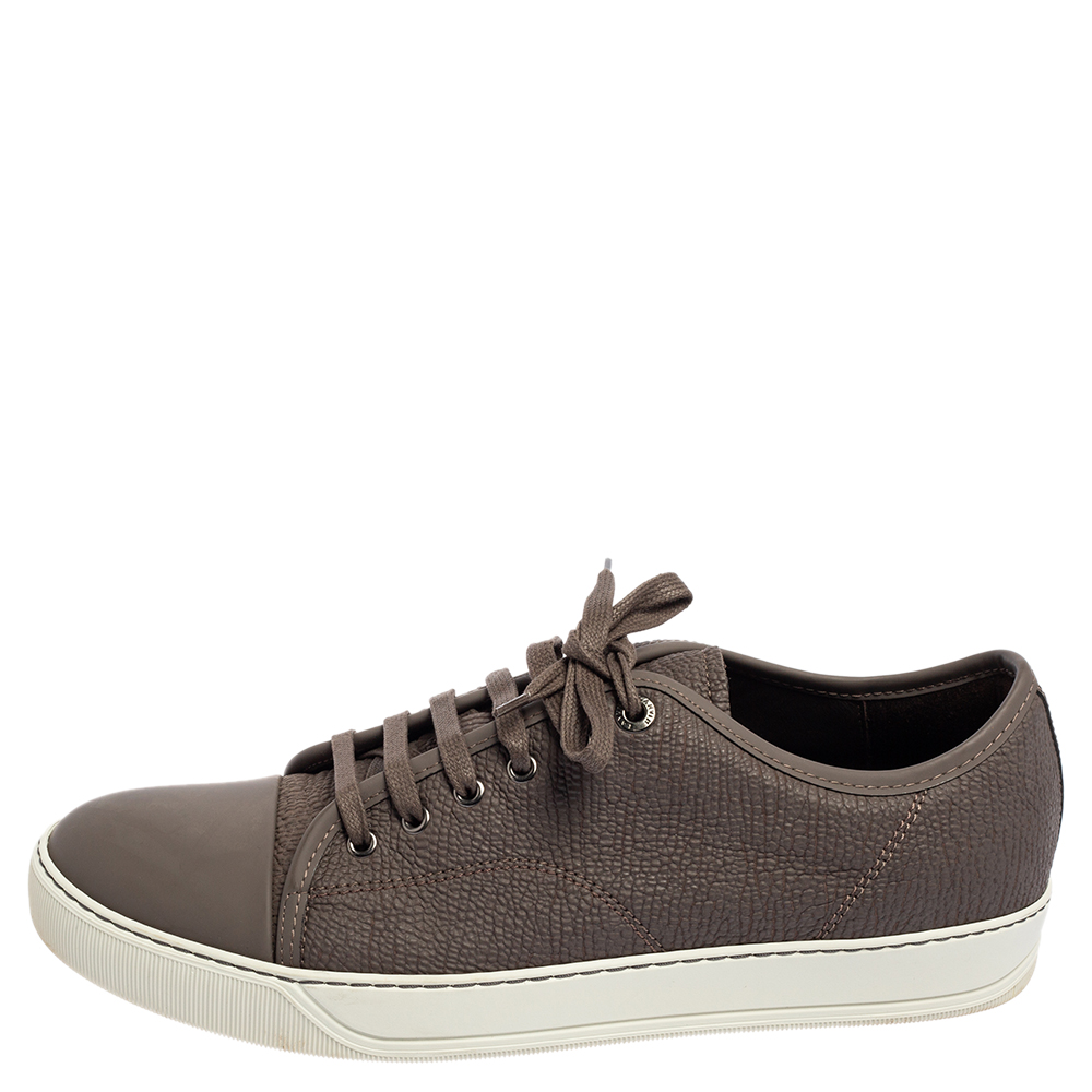 

Lanvin Taupe Textured Leather Lace Up Sneakers Size, Grey