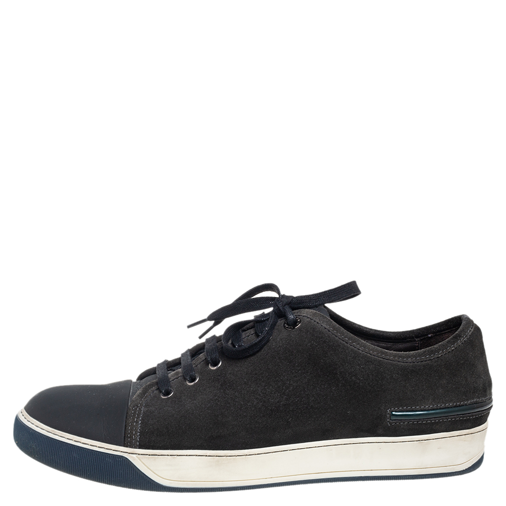 

Lanvin Black Suede and Leather Cap Toe Low Top Sneakers Size