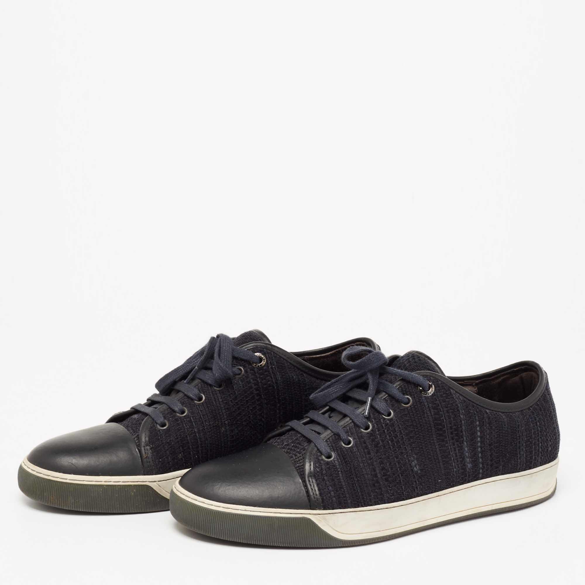 

Lanvin Navy Blue Woven Leather DBB1 Low Top Sneakers Size