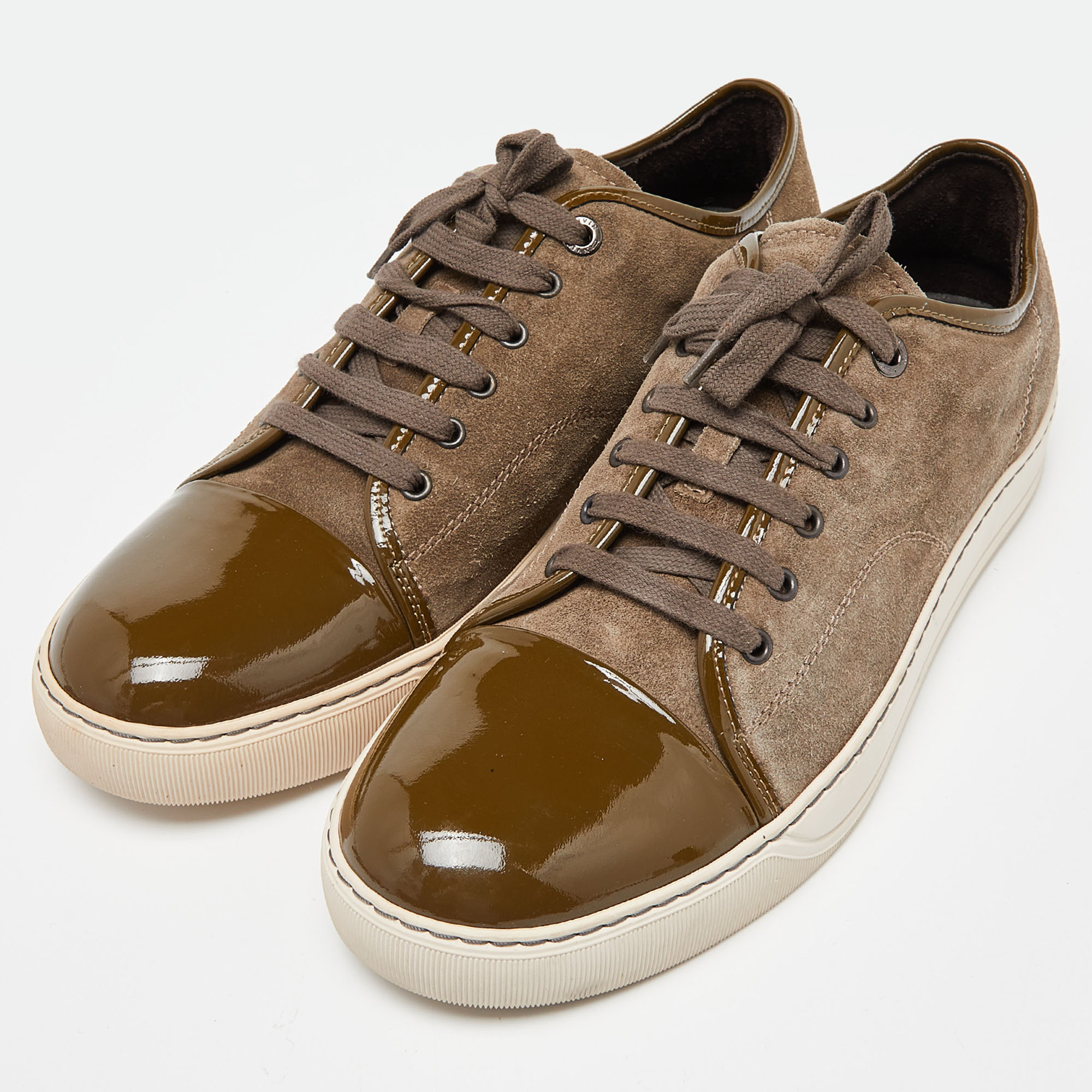 

Lanvin Brown/Green Patent and Suede Leather Low Top Sneakers Size