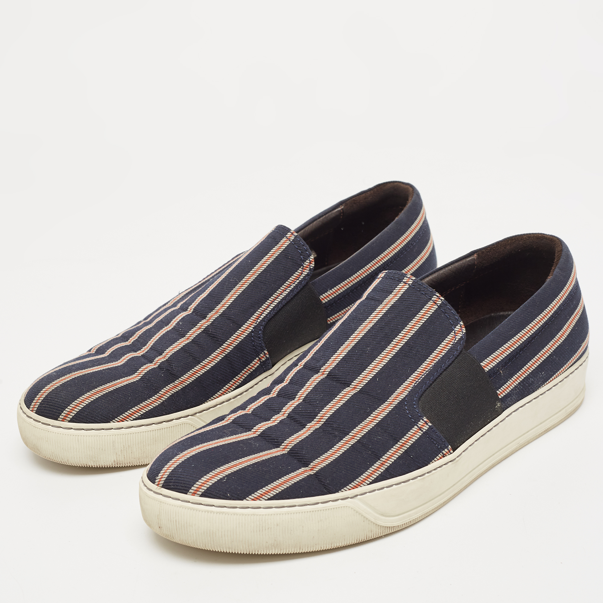 

Lanvin Navy Blue Printed Fabric Slip On Sneakers Size