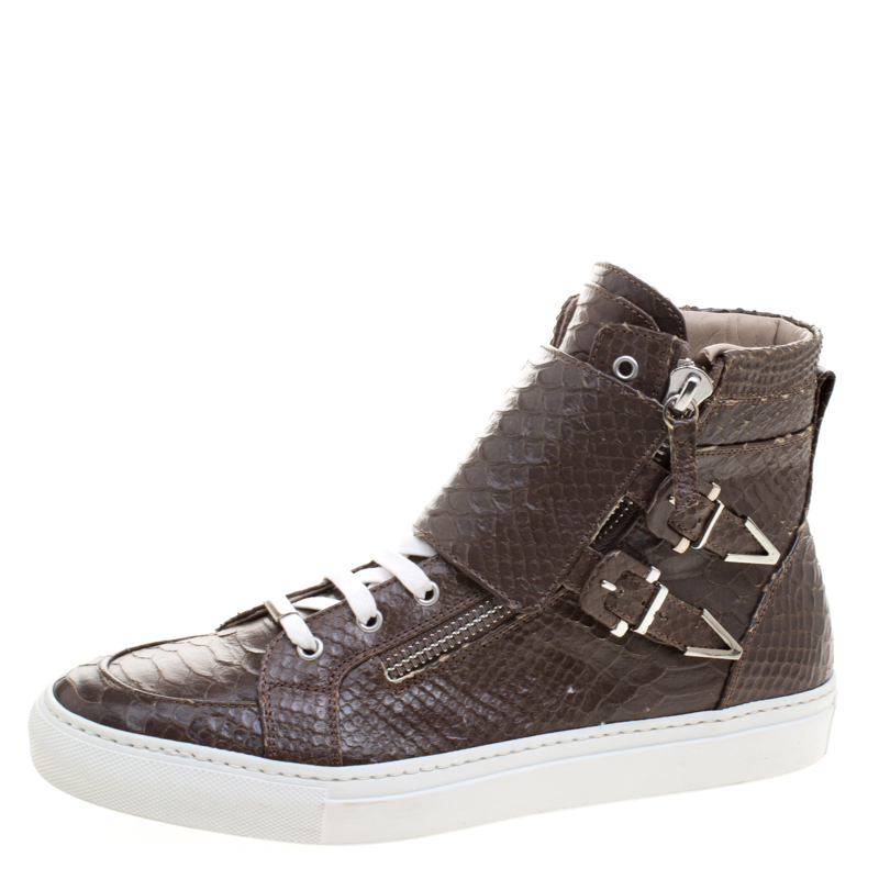 Le Silla Brown Faux Python Leather High Top Sneakers Size 41.5
