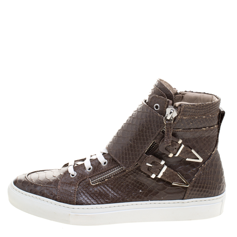 

Le Silla Brown Faux Python Leather High Top Sneakers Size