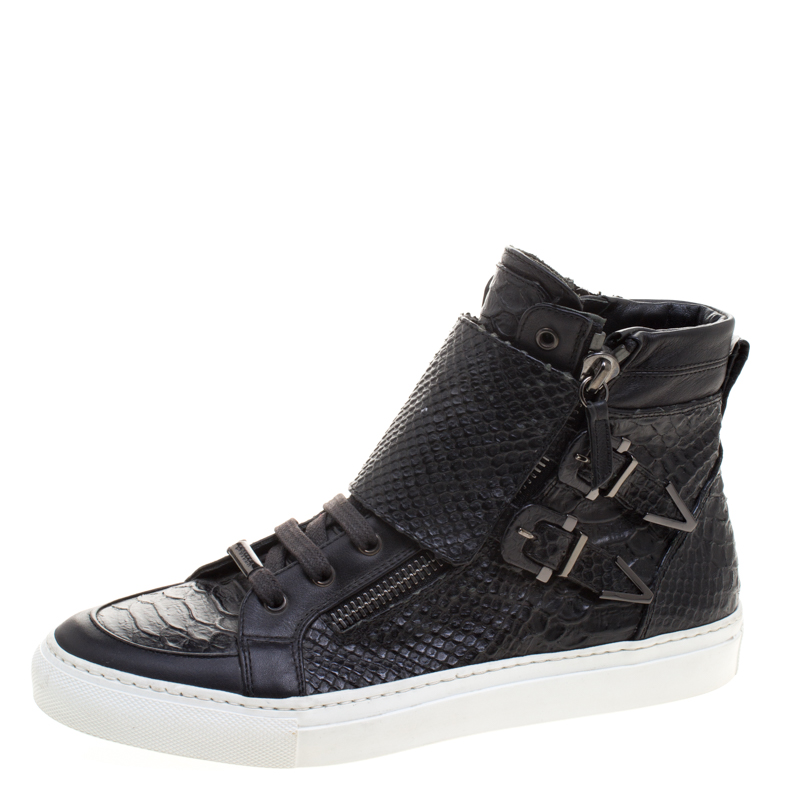 Le Silla Black Faux Python Leather High Top Sneakers Size 39