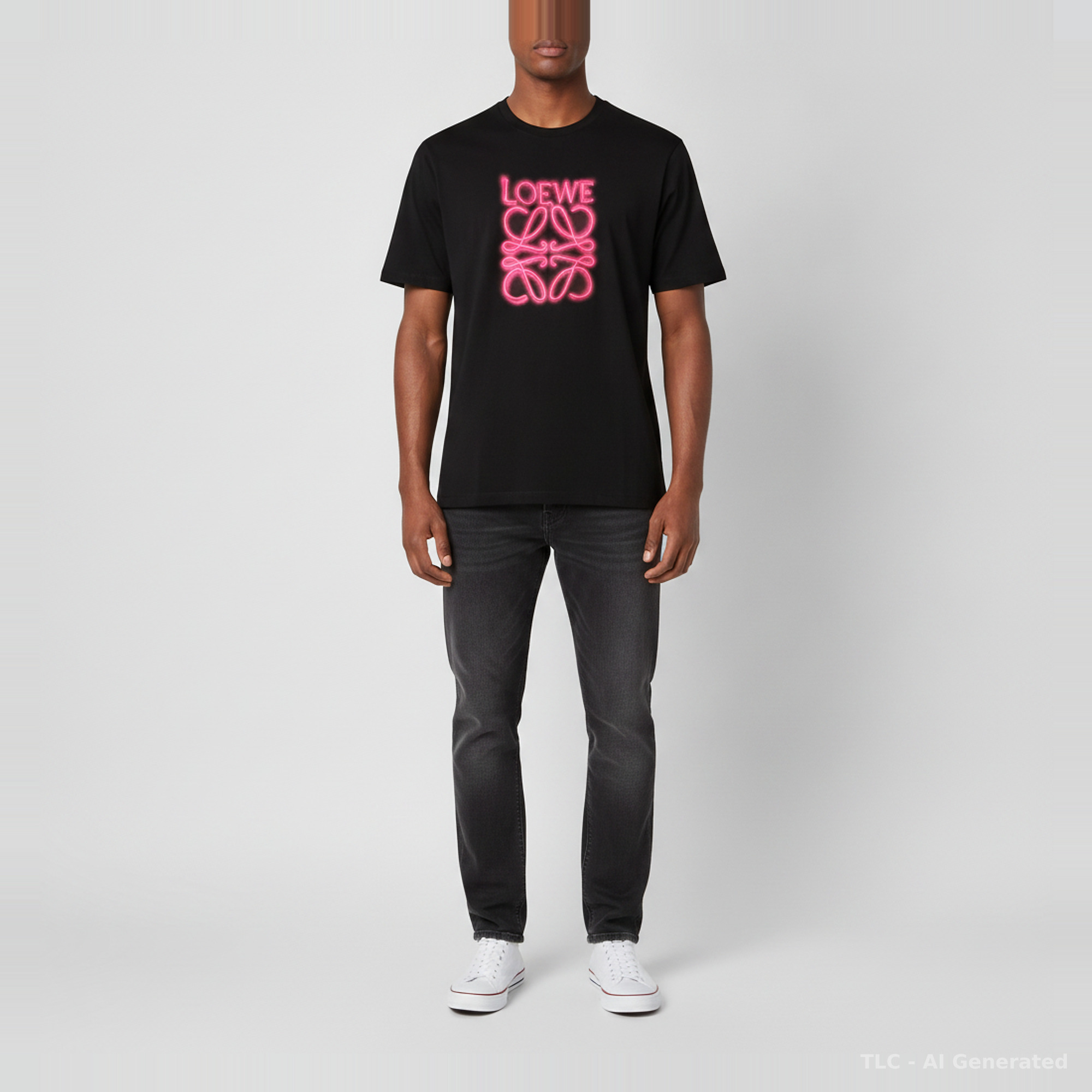 Loewe Black Neon Anagram Embroidered Cotton Crew Neck T-Shirt S