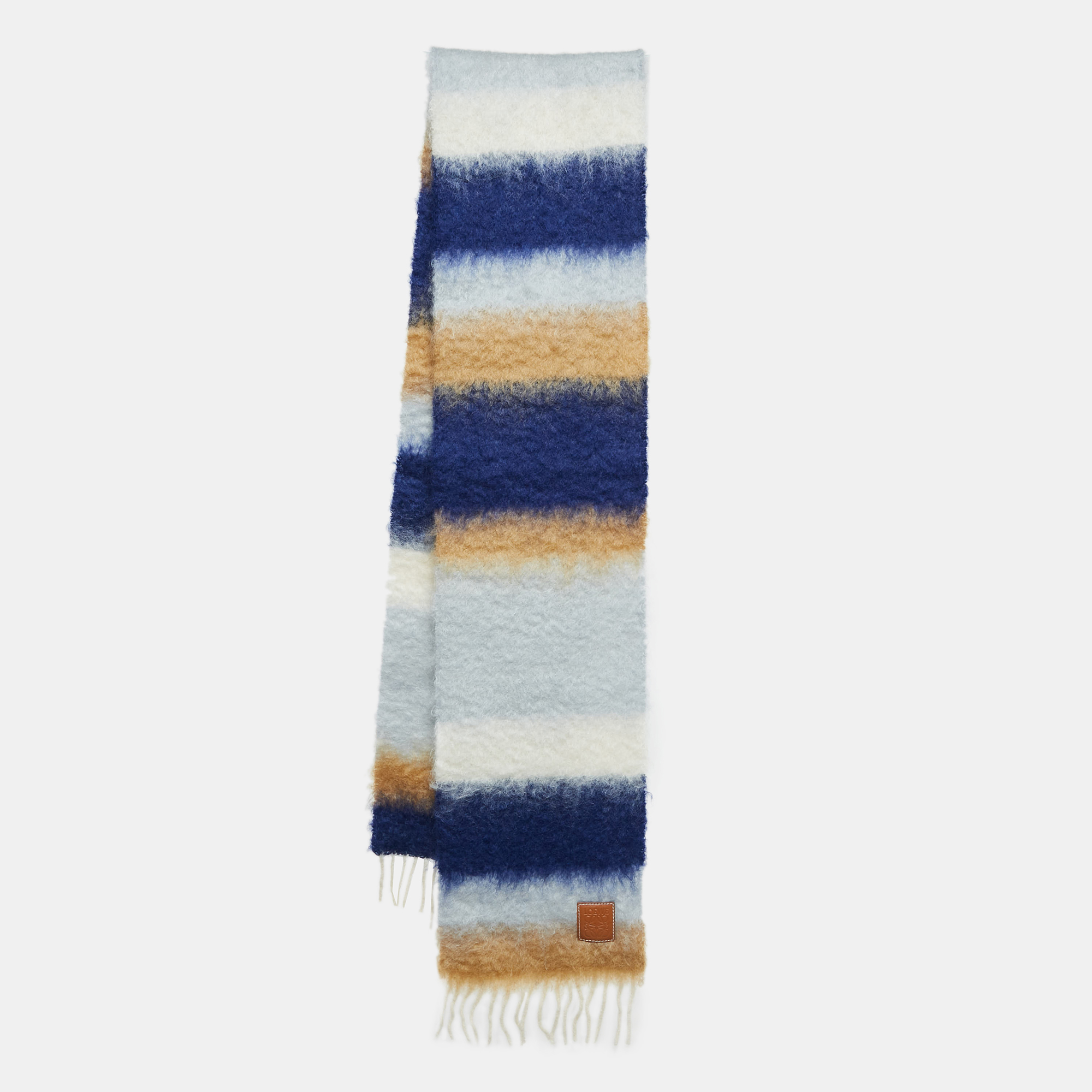 

Loewe Blue/Brown Anagram Patch Striped Mohair Blend Tasseled Scarf