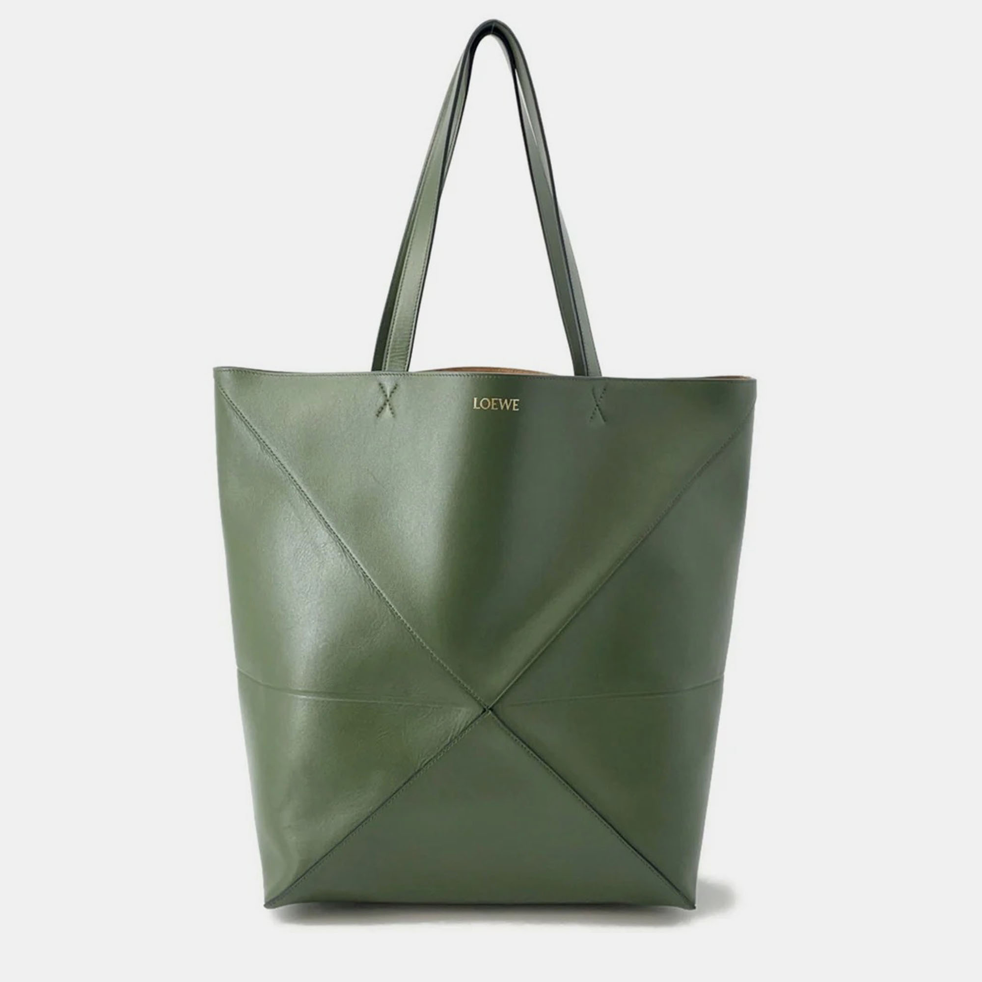 

Loewe Puzzle Fold Tote Green Leather  Tote