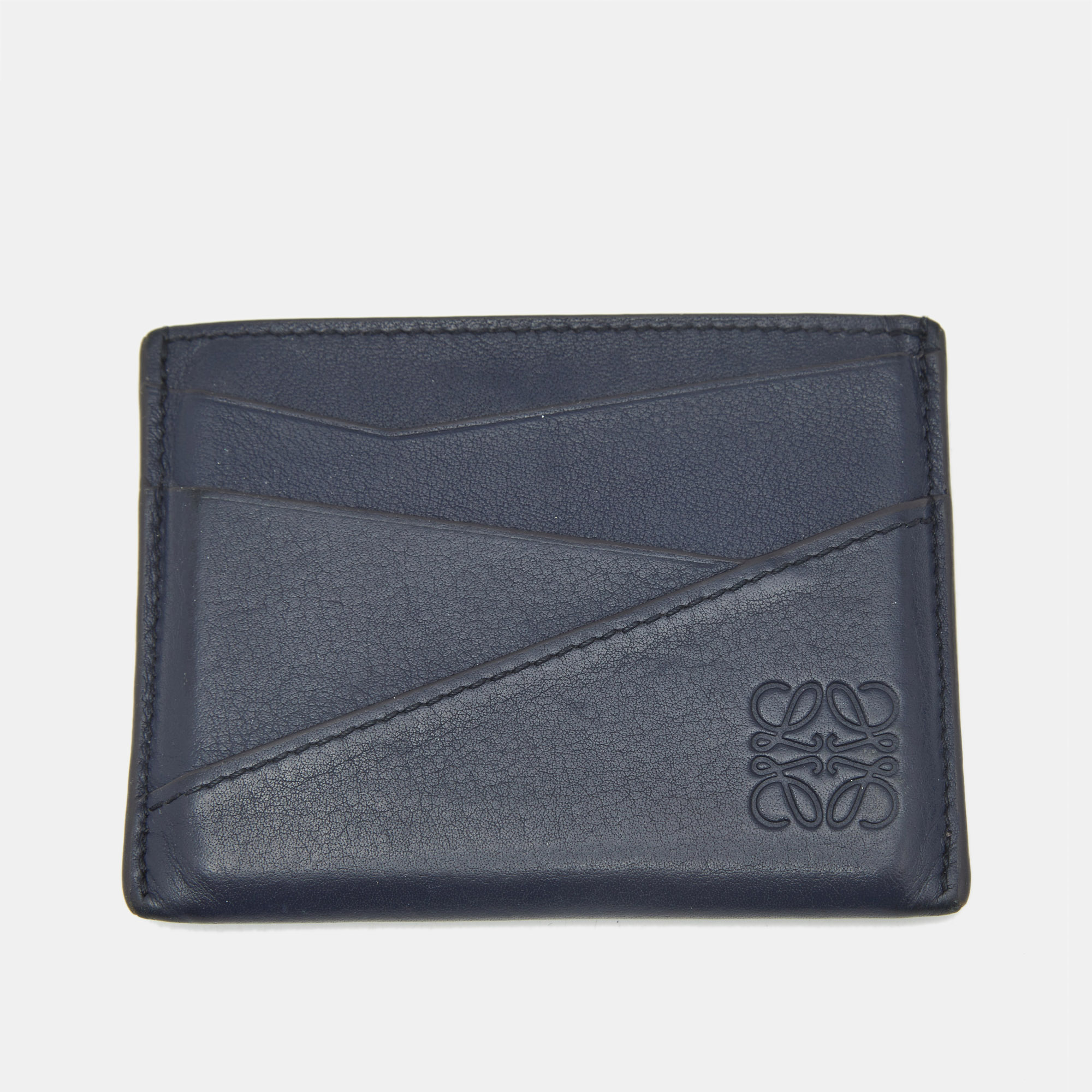 Pre Owned Loewe Puzzle Edge Navy Blue Leather Card Holder