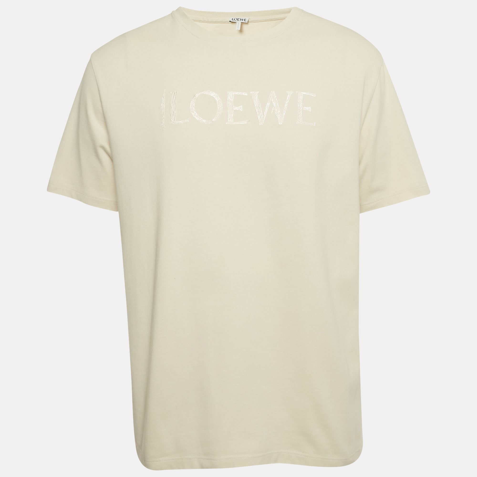

Loewe Beige Logo Embroidered Cotton T-Shirt L