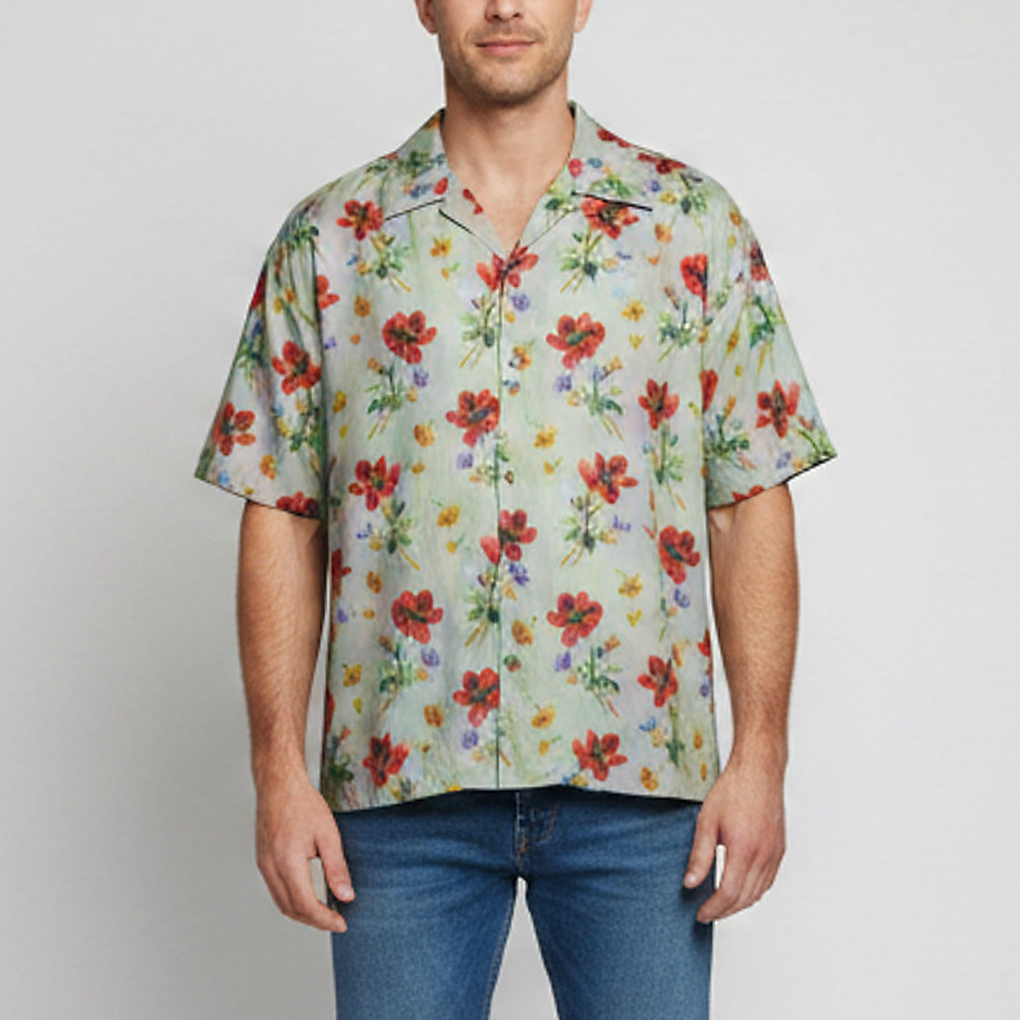 Pre-owned Loewe Green Floral Print Cotton And Silk Bowling Shirt M