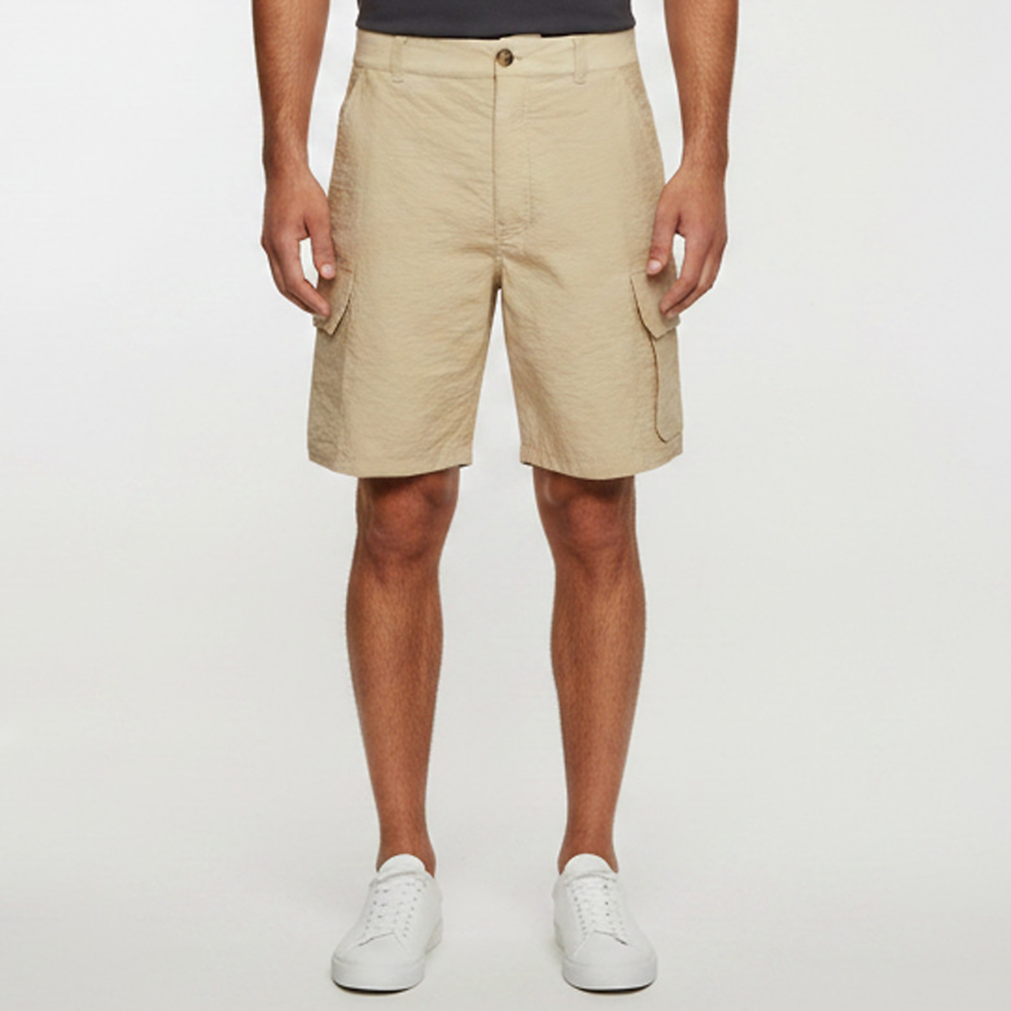 Pre-owned Loewe Beige Logo Patch Cotton Cargo Shorts S In Sand