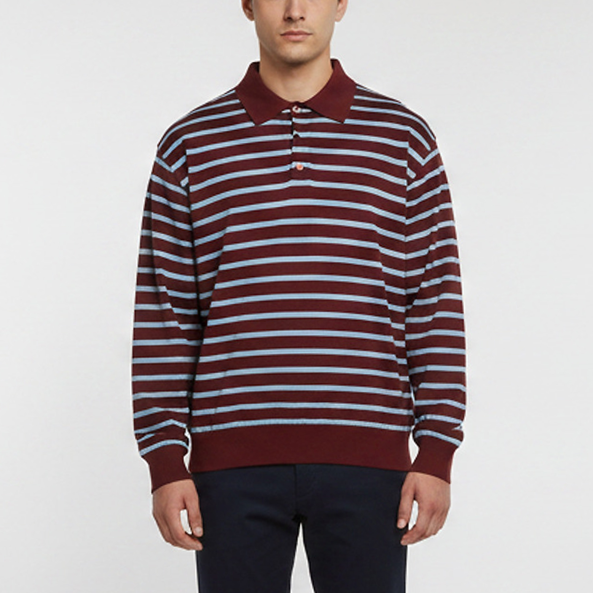 Pre-owned Loewe Burgundy Stripe Knit Long Sleeve Sweatshirt L In White