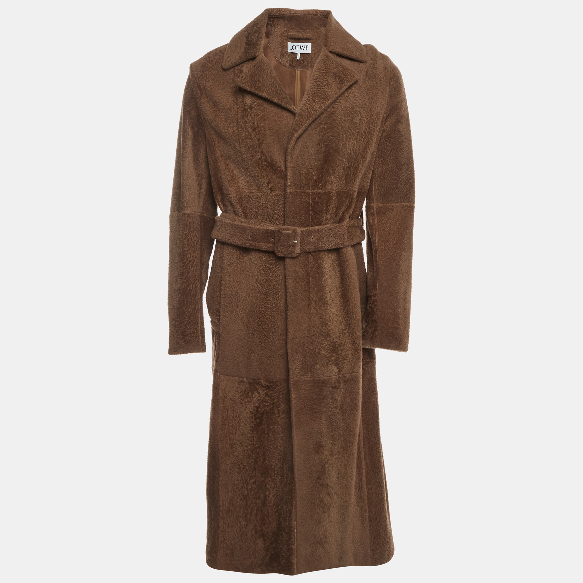 

Loewe Brown Shearling Single Breasted Belted Coat S
