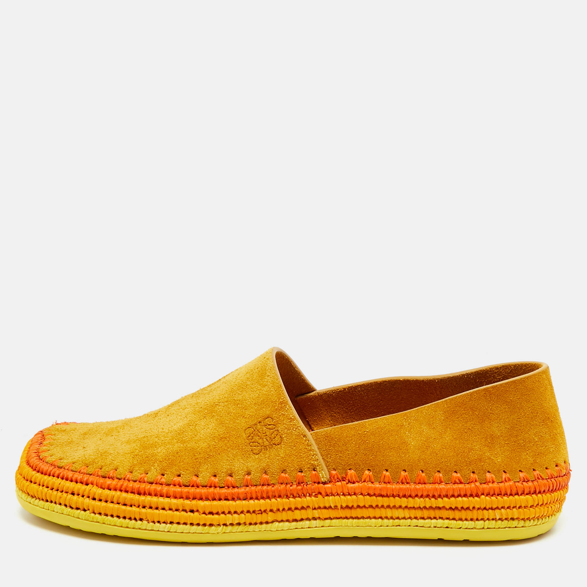 

Loewe Paula's Ibiza Shigra Size  Orange Raffia and Suede Slippers