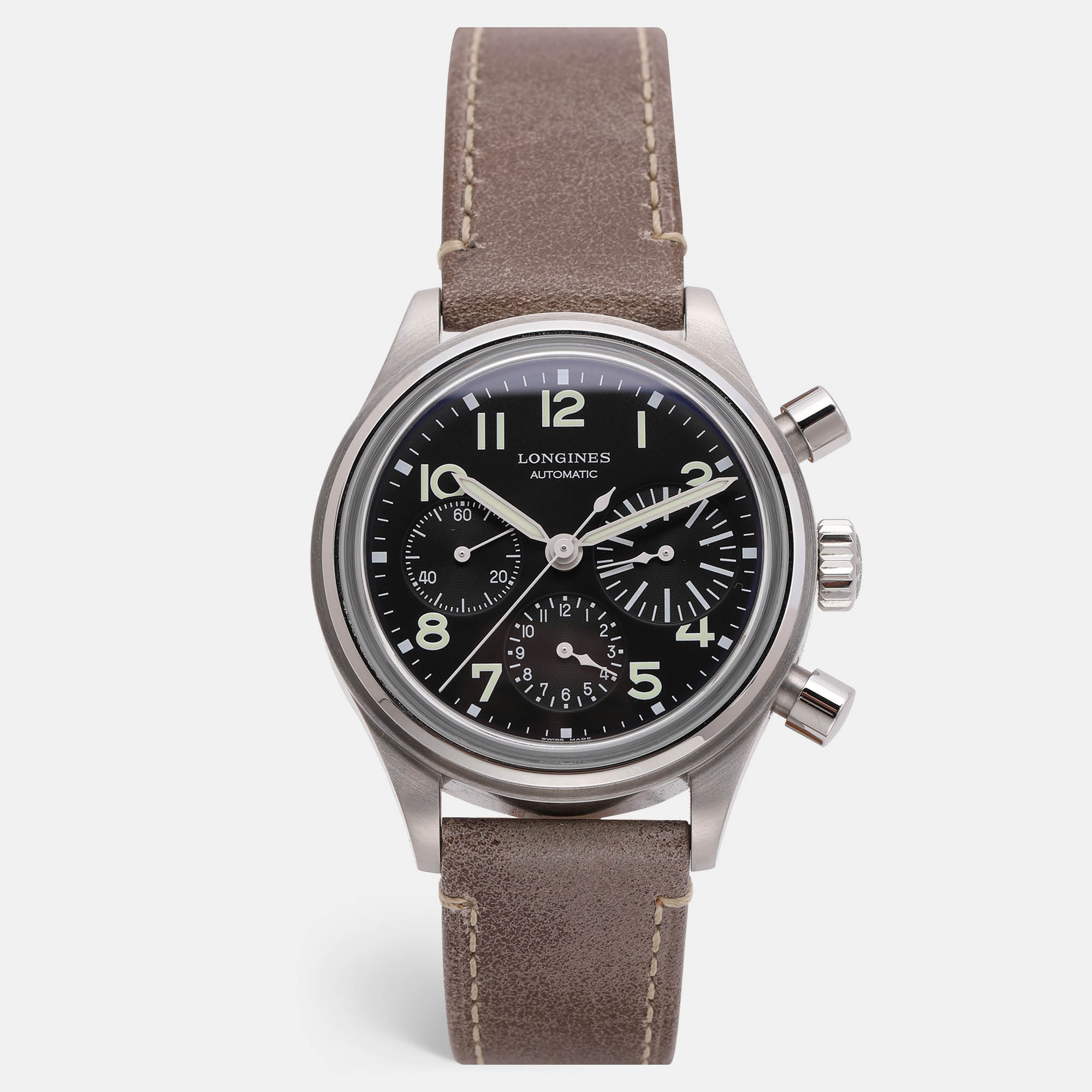 

Longines Black Stainless Steel Avigation BigEye L2.816.4 Automatic Leather Wristlet Men's Wristwatch