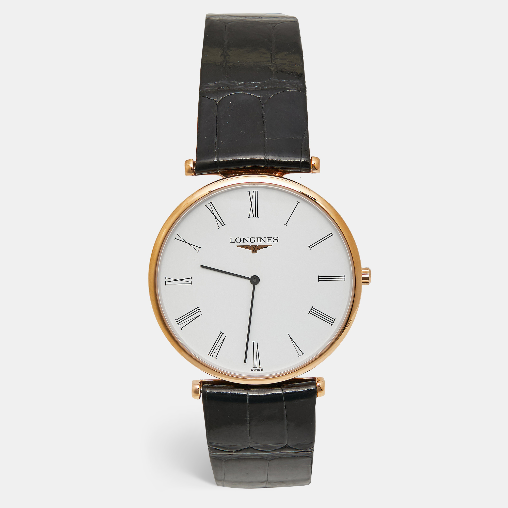 

Longines La Grande Classique L4.766.1.91.2 White Dial Rose Gold PVD Coated Stainless Steel Alligator Leather Men's Wristwatch, Black
