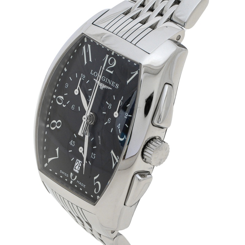 

Longines Black Stainless Steel Evidenza L2.656.4.53.6 Men's Wristwatch, Silver