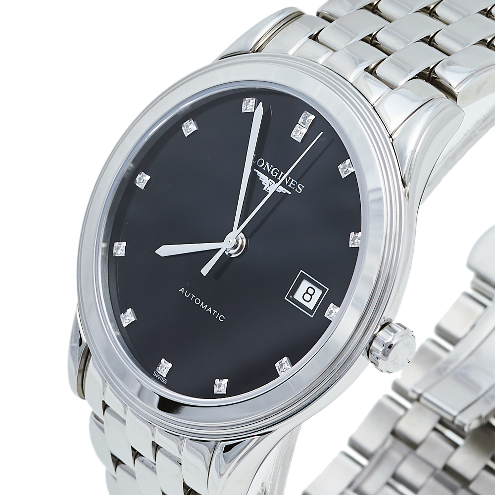 

Longines Black Stainless Steel Diamonds Flagship L4.874.4.57.6 Automatic Men's Wristwatch