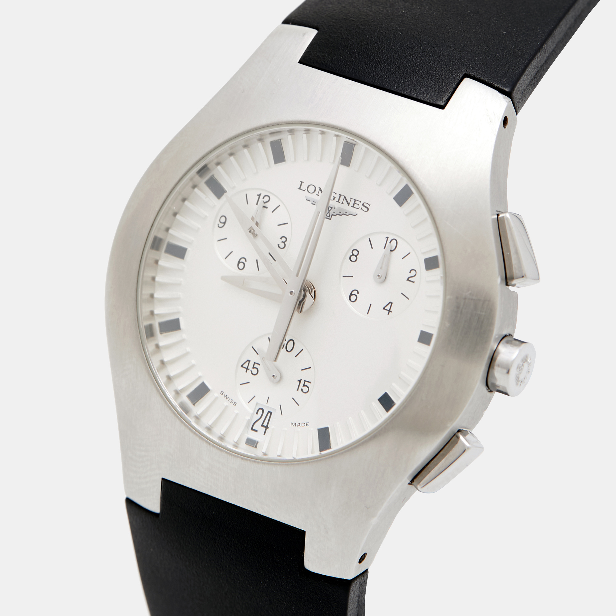 

Longines Silver Stainless Steel Rubber L3.618.4.72.2 Men's Wristwatch
