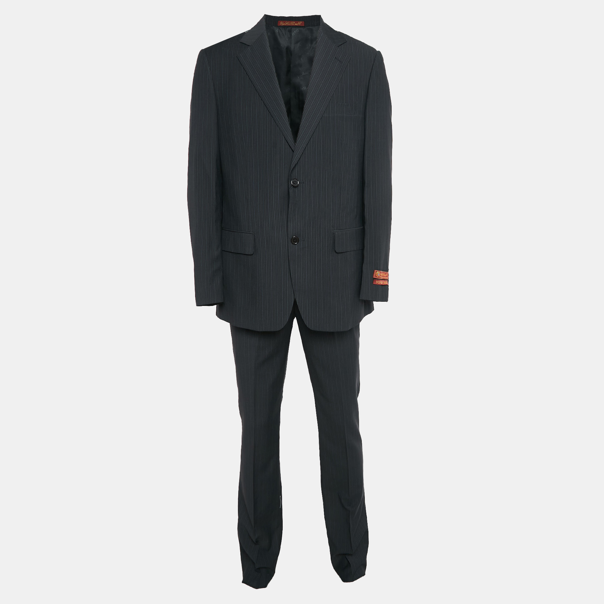 

Loro Piana Black Pinstripe Wool Super 180's Suit L