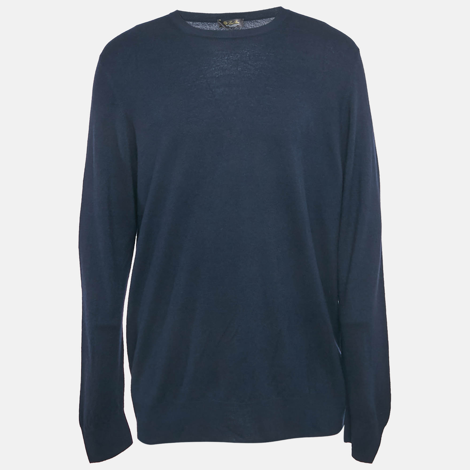 

Loro Piana Navy Blue Cashmere Knit Crew Neck Sweater