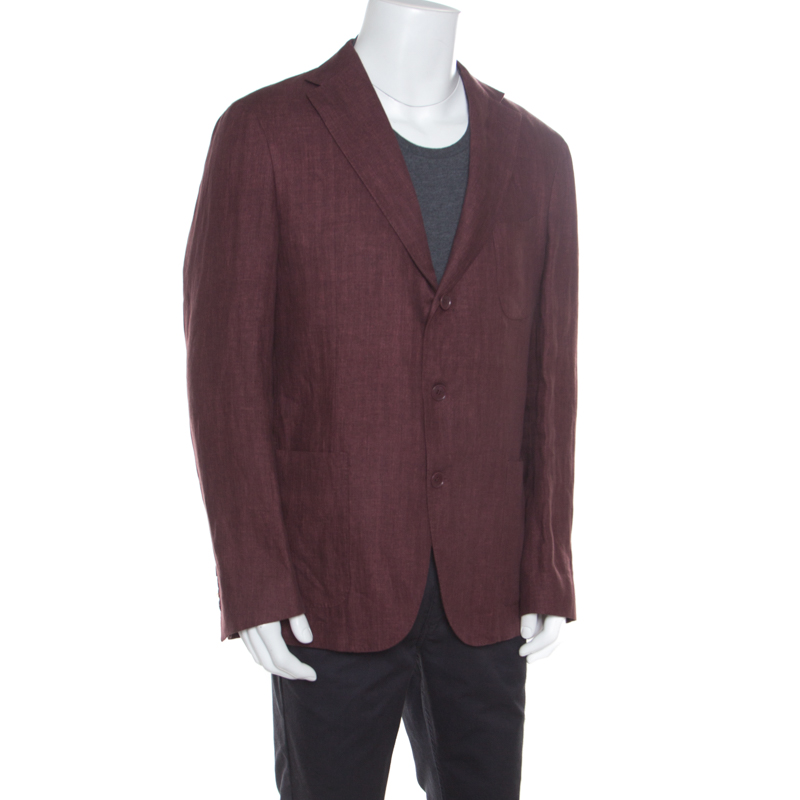 

Loro Piana Burgundy Chevron Patterned Linen Andorra Blazer