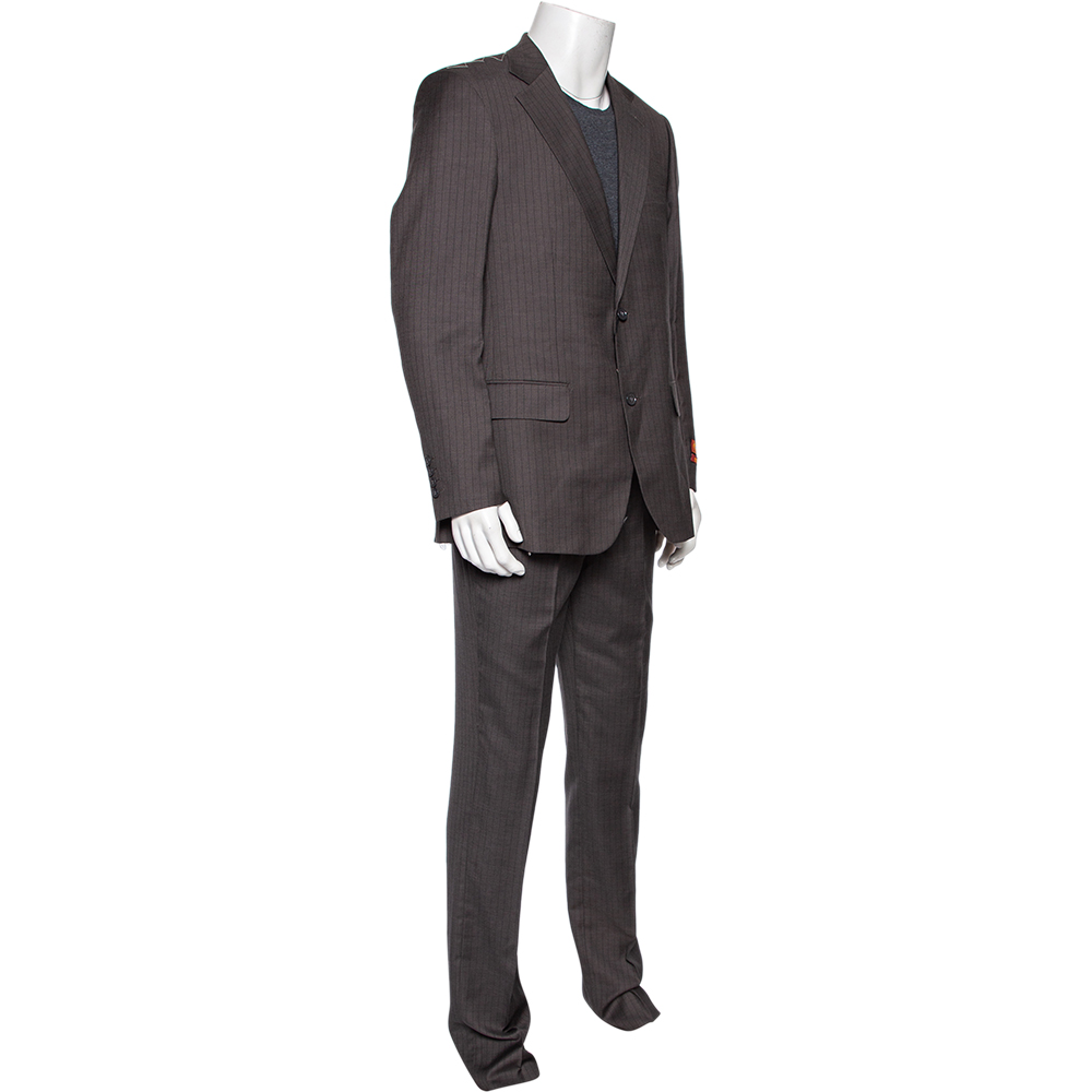 

Loro Piana Grey Striped Wool Canvas Suit