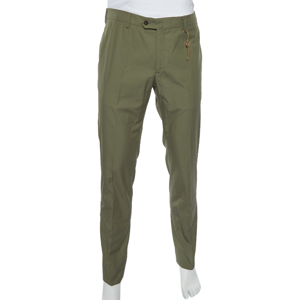 

Loro Piana Olive Green Cotton Slim Fit Trousers