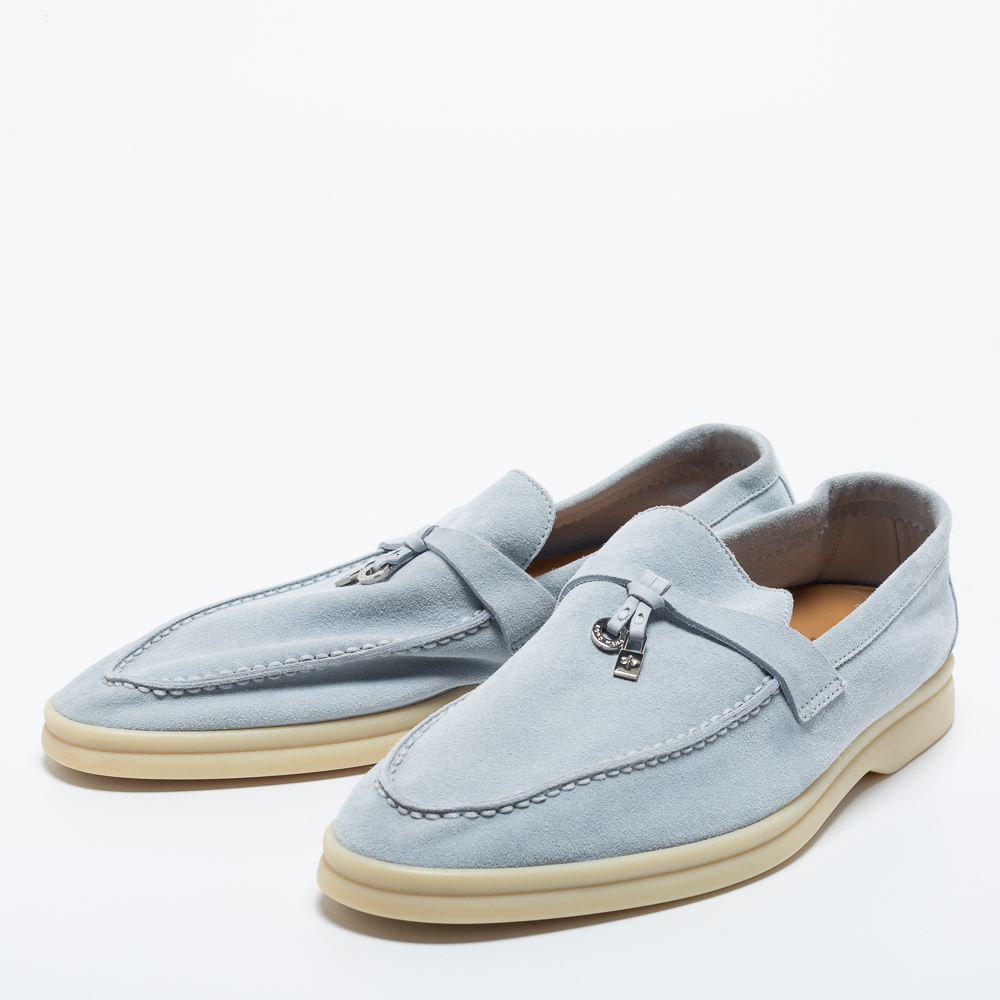 Loro Piana Light Blue Suede Summer Charms Walk Loafers Size 41.5