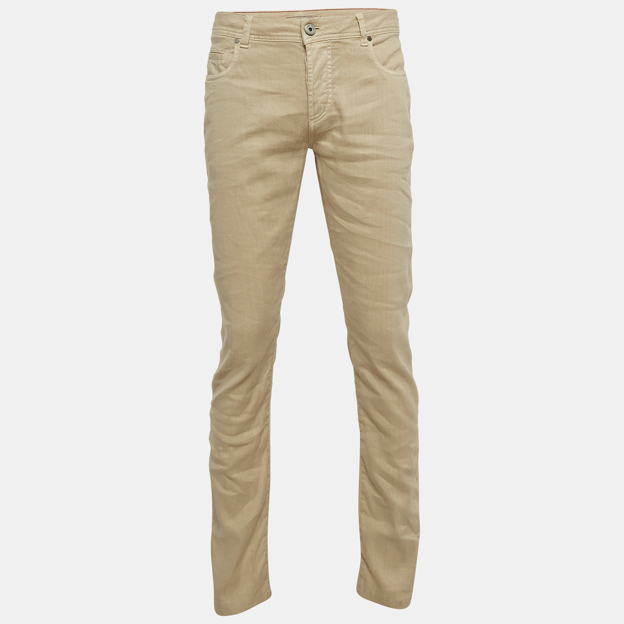 

Loro Piana Cream Cotton Blend Relaxed Fit Trousers L, Beige