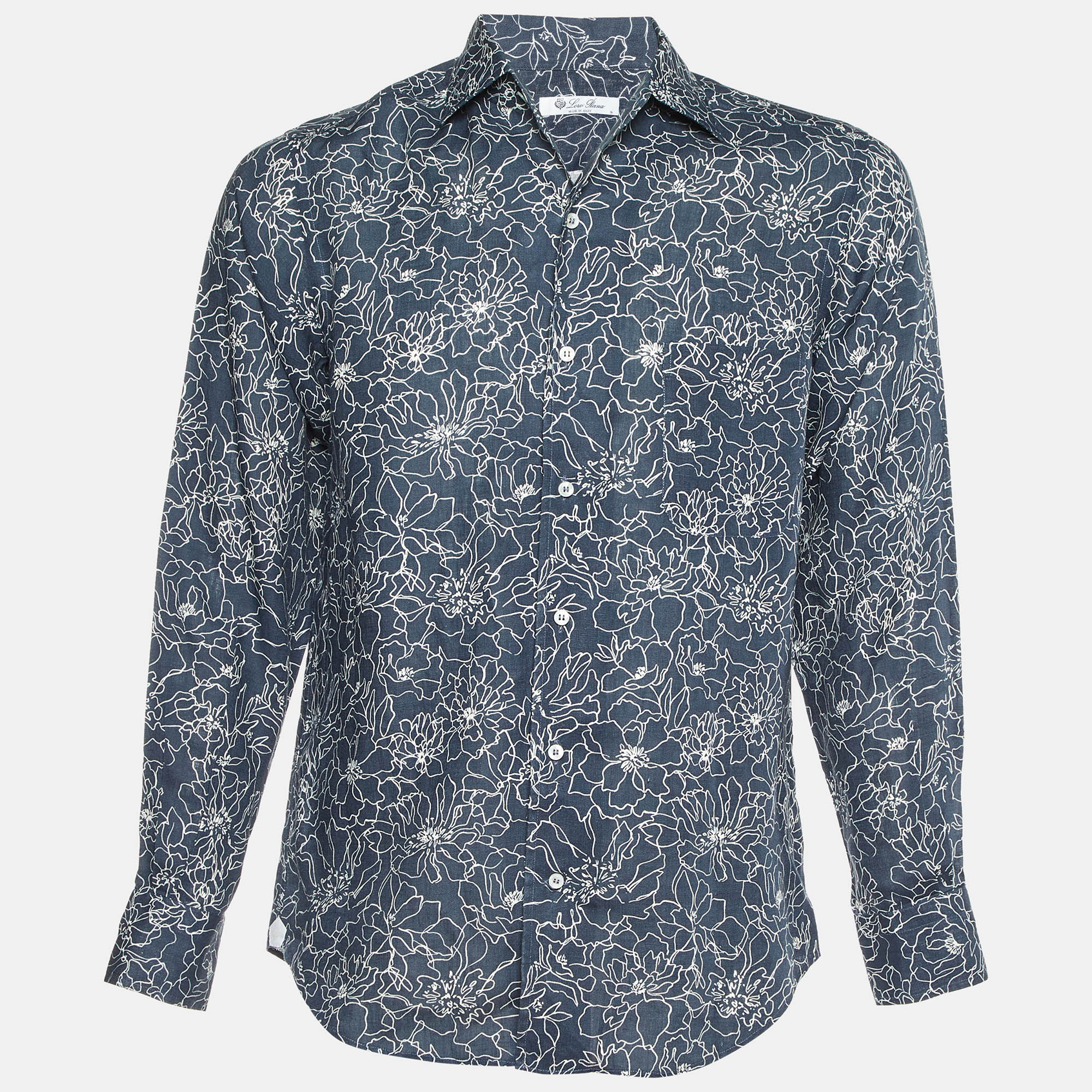 

Loro Piana Blue Andre Floral Print Linen Buttoned-Up Shirt S