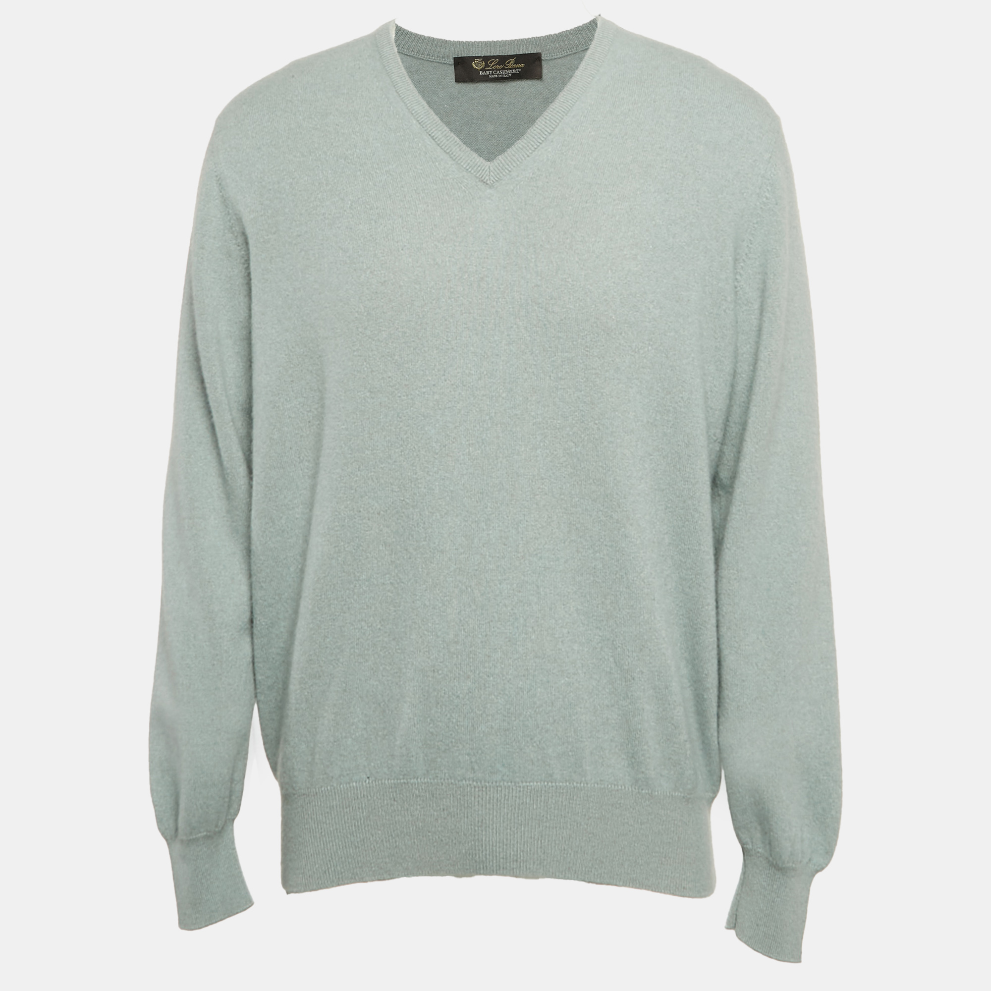 

Loro Piana Grey Cashmere Knit V-Neck Sweater XXXL